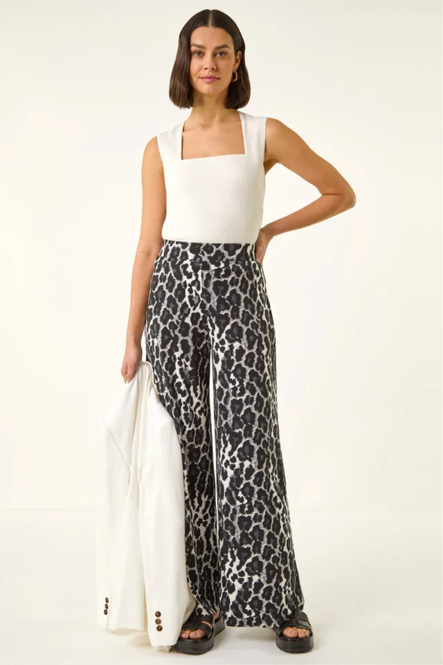 Roman Black Animal Print Stretch Trouser