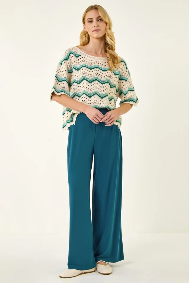 Roman Teal Wide Leg Stretch Trousers