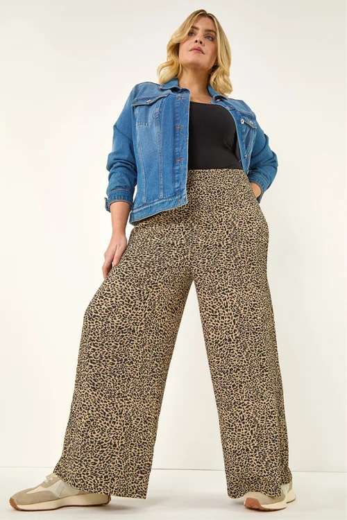 Roman Natural Curve Textured Animal Print Wide Leg Trousers - Size 20 Image 1
