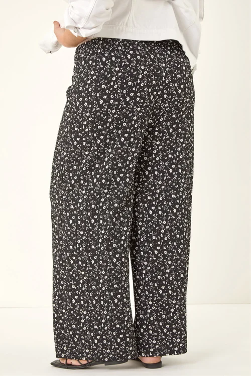 Roman Black Curve Textured Print Wide Leg Trousers - 18 Image 3