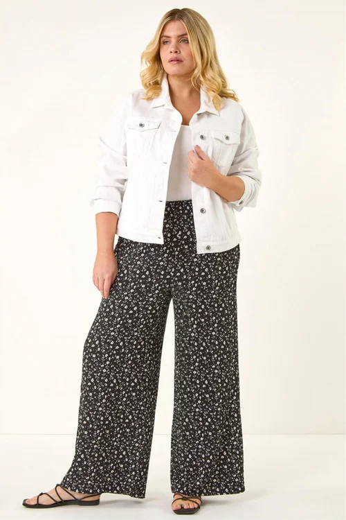 Roman Black Curve Textured Print Wide Leg Trousers - 18 Image 2