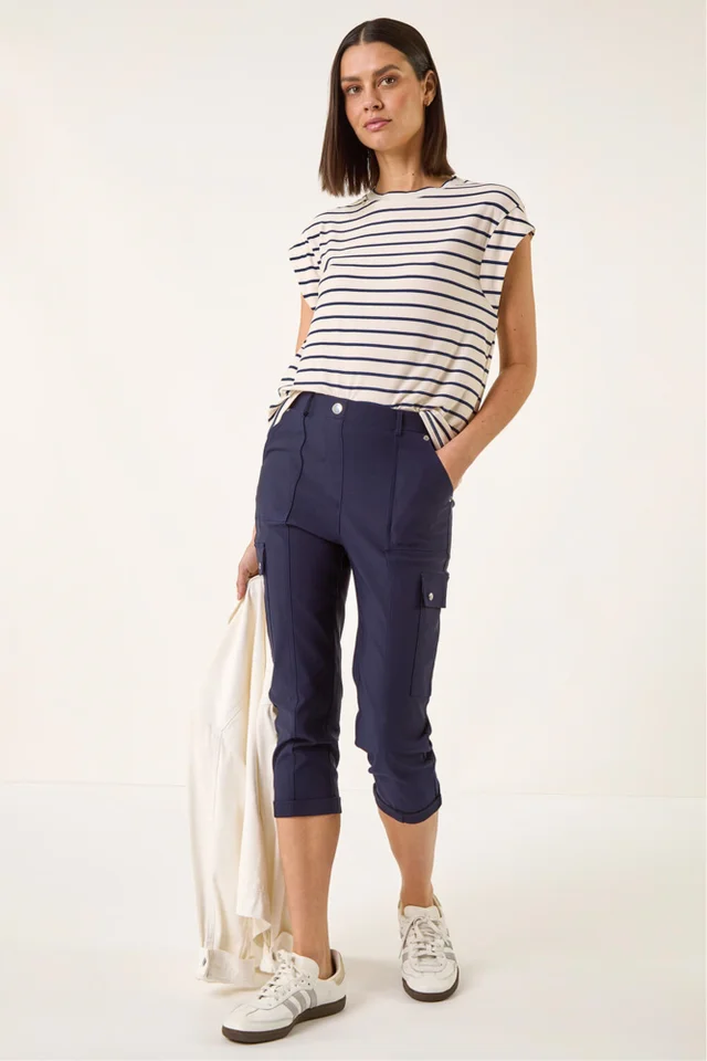 Roman Navy Cropped Cargo Stretch Trouser
