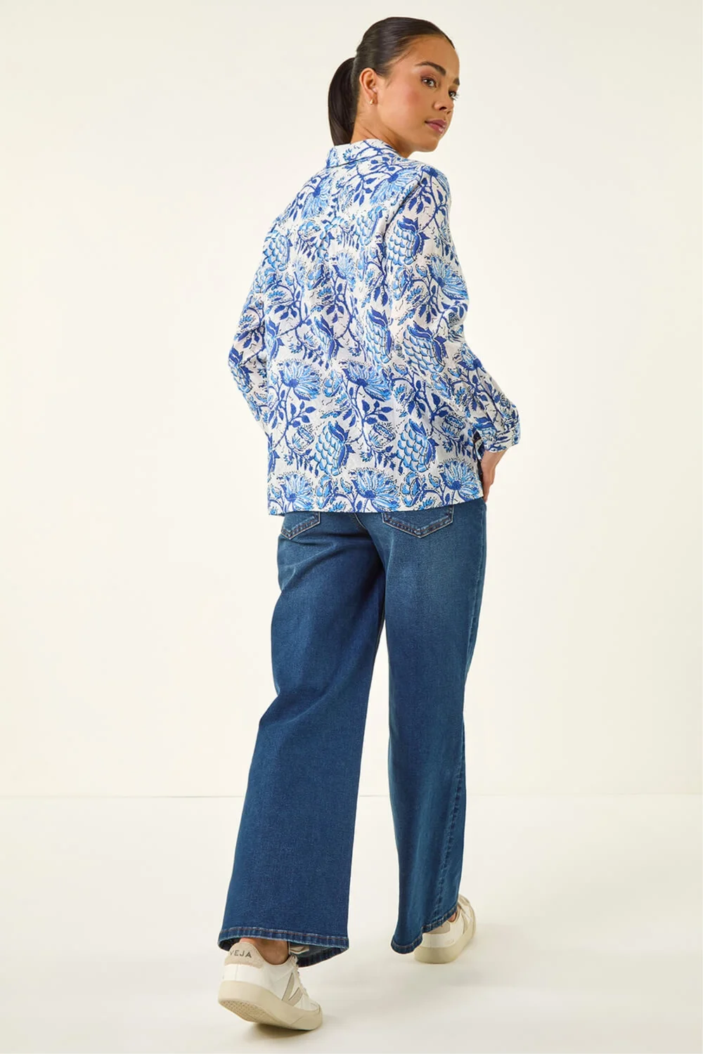 Roman Blue Petite Floral Embroidered Blouse - 12 Image 3