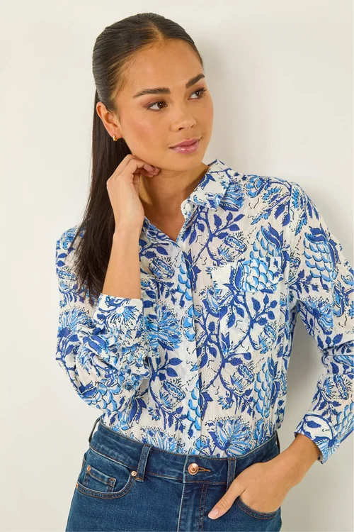 Roman Blue Petite Floral Embroidered Blouse - 12 Image 1