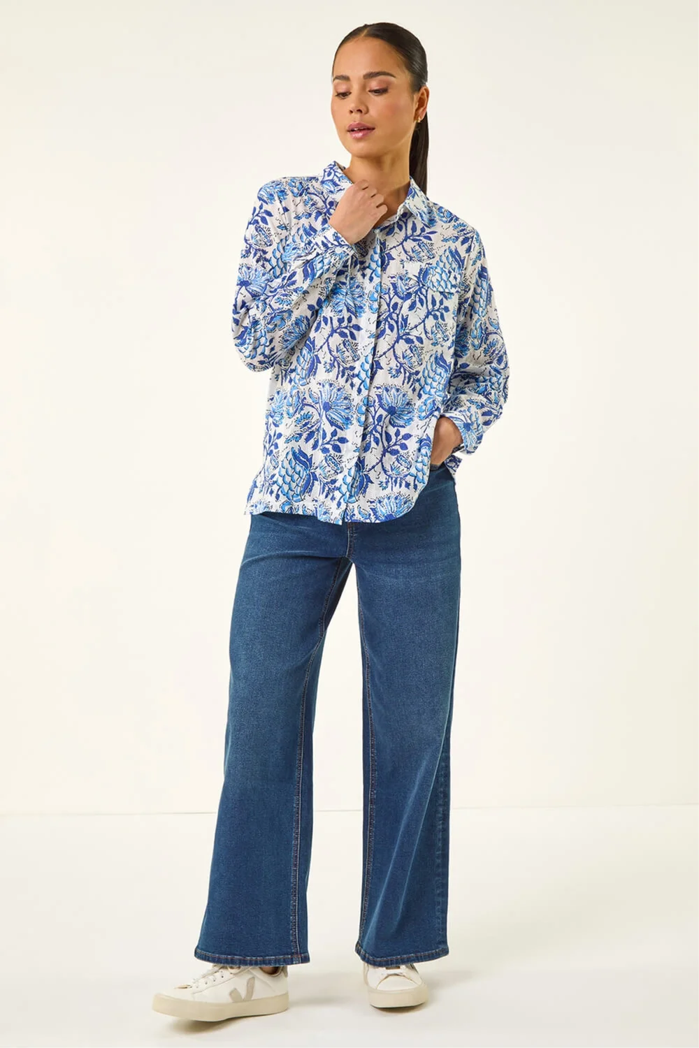 Roman Blue Petite Floral Embroidered Blouse - 12 Image 2