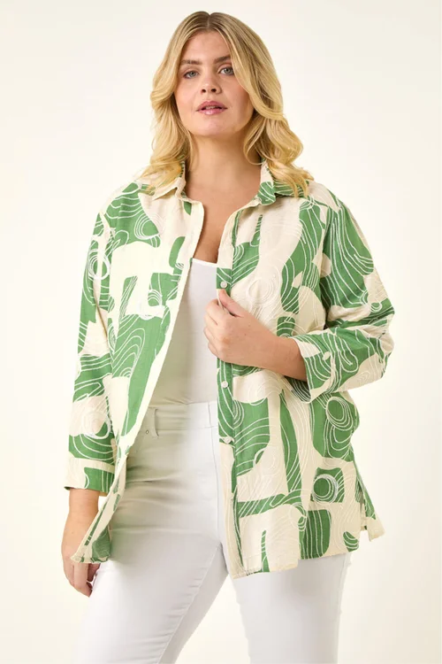 Roman Green Curve Textured Geometric Shirt - Size 22-24 Image 1