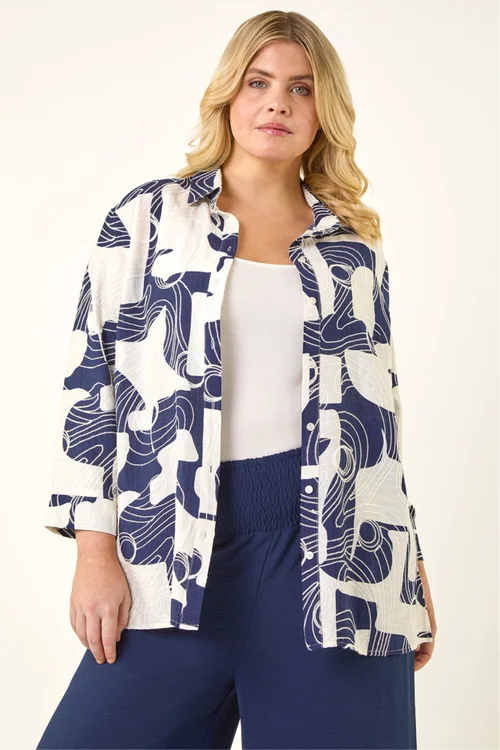 Roman Navy Curve Textured Geometric Shirt - Size 16 Image 2