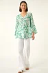Roman Sage Floral Print Flare Sleeve Blouse - 16 Image 2