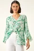 Roman Sage Floral Print Flare Sleeve Blouse - 16 Image 4