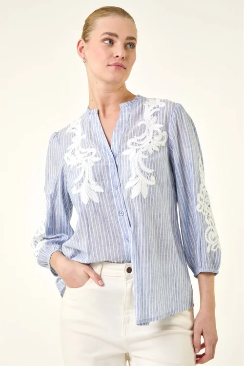 Roman Light Blue Lace Applique Stripe Shirt - 12 Image 4