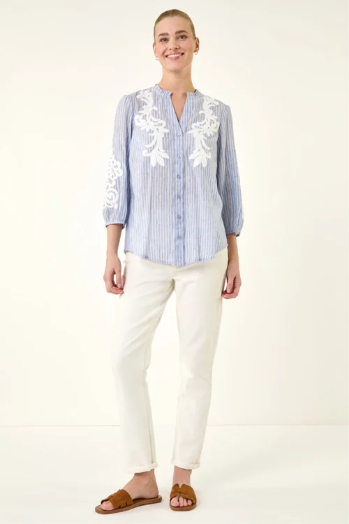 Roman Light Blue Lace Applique Stripe Shirt - 12 Image 2