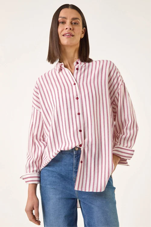 Roman Red Stripe Print Button Blouse - 14 Image 4