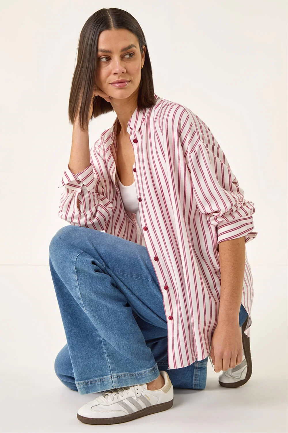 Roman Red Stripe Print Button Blouse - 14 Image 1