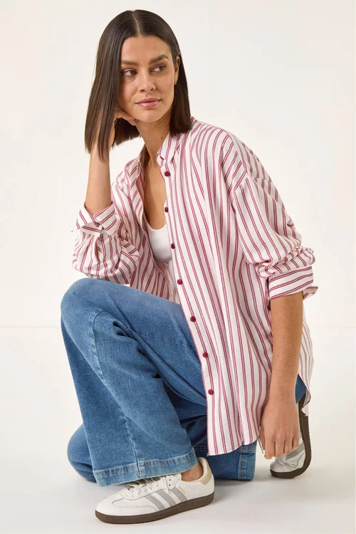 Roman Red Stripe Print Button Blouse - 14 Image 1