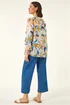 Roman Blue Leaf Print Flare Sleeve Blouse - 14 Image 3