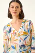 Roman Blue Leaf Print Flare Sleeve Blouse - 14 Image 4