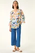 Roman Blue Leaf Print Flare Sleeve Blouse - 14 Image 1