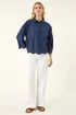 Roman Navy Broderie Hem Buttoned Shirt - 10 Image 2