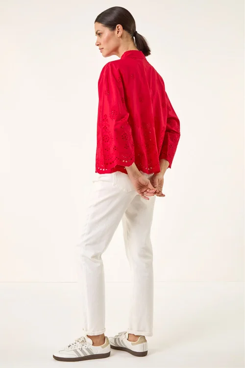 Roman Red Broderie Hem Buttoned Shirt - 16 Image 3