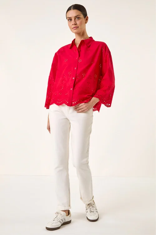 Roman Red Broderie Hem Buttoned Shirt - 16 Image 2