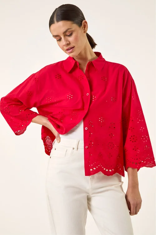 Roman Red Broderie Hem Buttoned Shirt - 16 Image 1