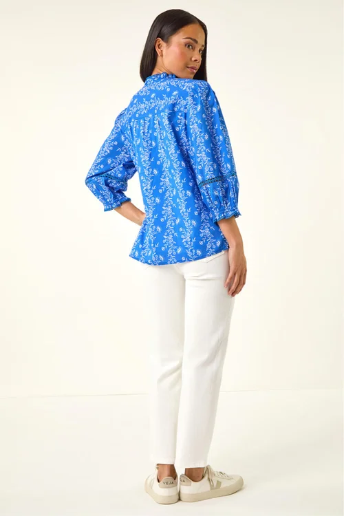 Roman Blue Petite Floral Buttoned Blouse - 14 Image 3