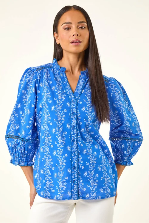 Roman Blue Petite Floral Buttoned Blouse - 14 Image 4