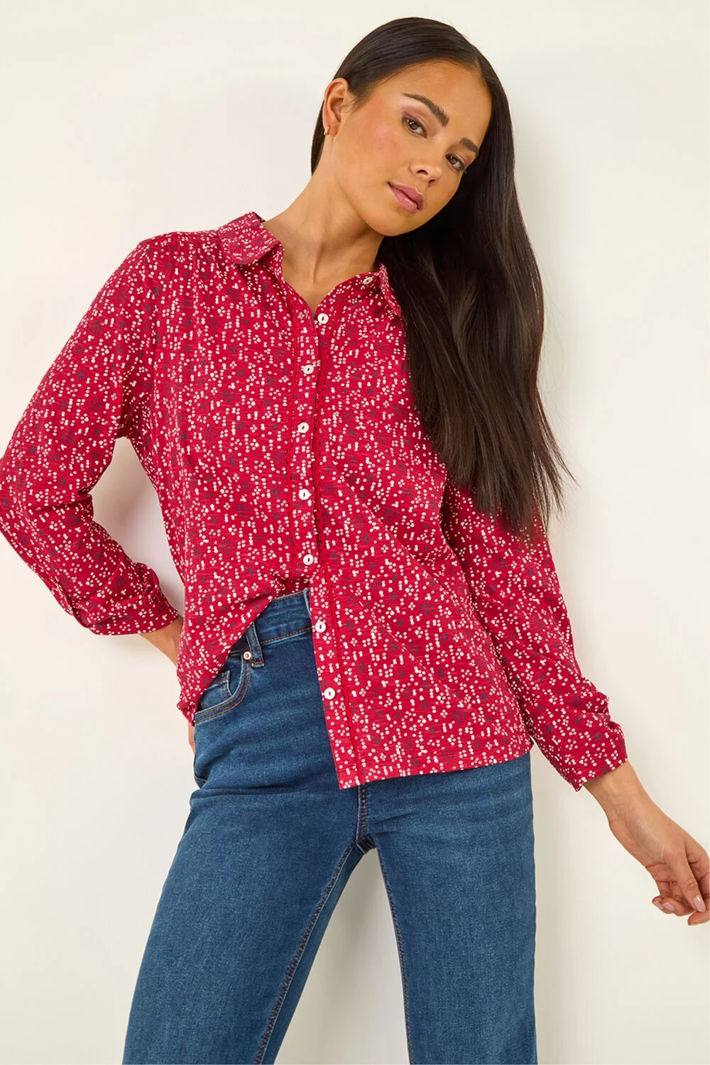 Roman Red Petite Abstract Spot Stretch Shirt - Size 16 Image 1