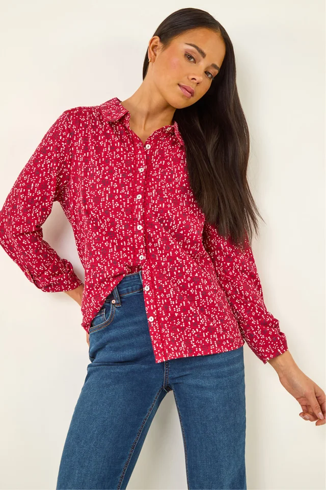 Roman Red Petite Abstract Spot Stretch Shirt