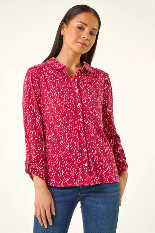 Roman Red Petite Abstract Spot Stretch Shirt - Size 16 Image 4