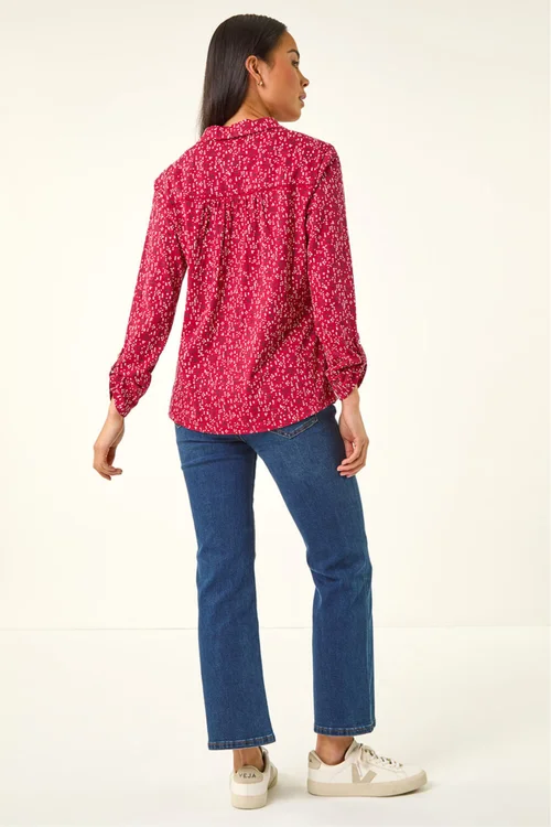 Roman Red Petite Abstract Spot Stretch Shirt - Size 16 Image 3