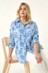 Roman Blue Curve Stripe Floral Print Blouse - Size 20 Image 1