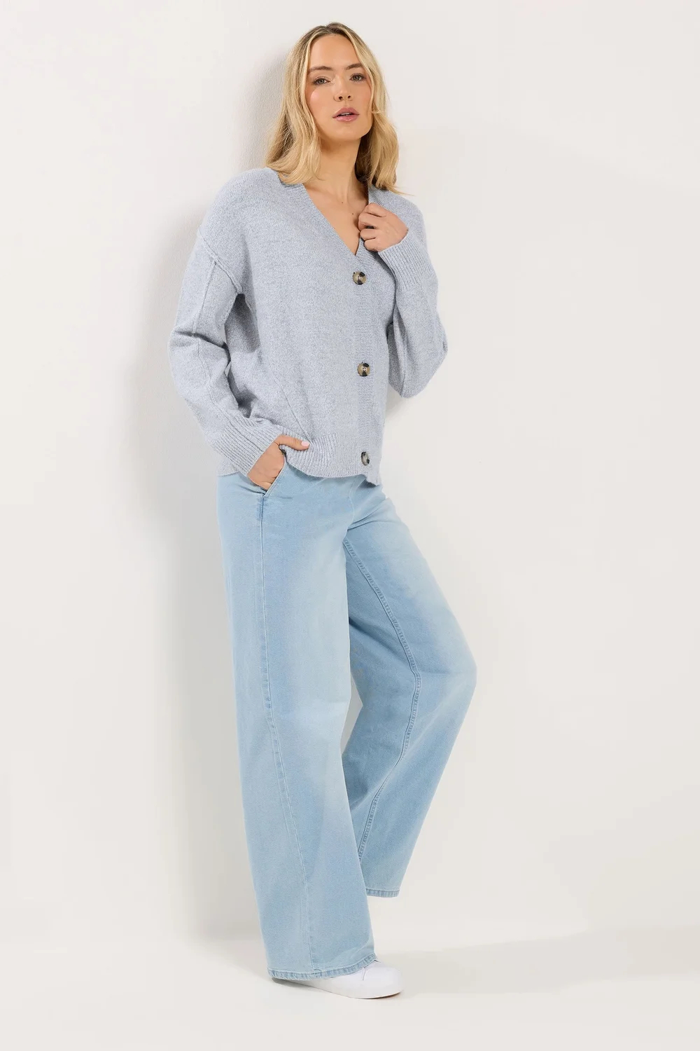 Long Tall Sally Blue Seam Detail Knitted Cardigan - 18-20 Image 3