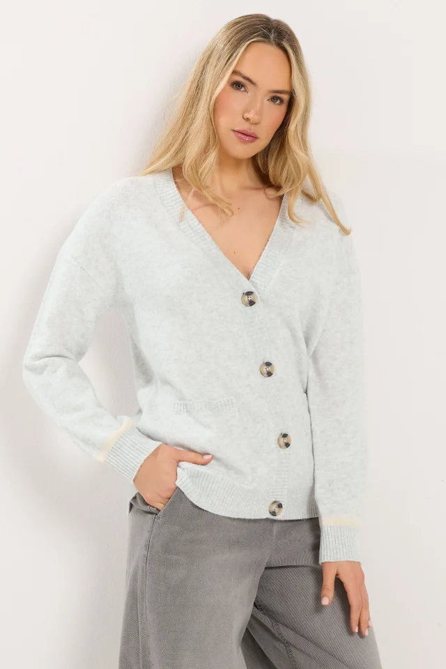 Long Tall Sally Grey Tipped Detail Knitted Cardigan