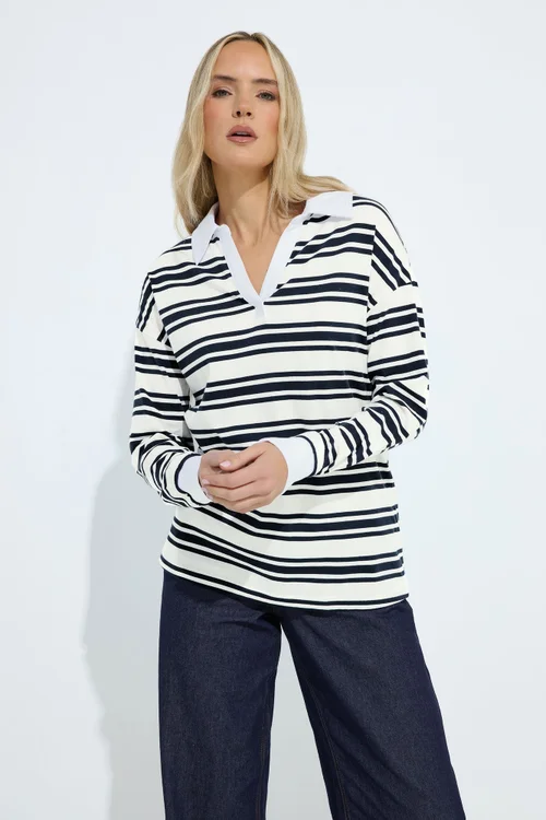 Long Tall Sally Navy Blue Double Stripe Rugby Polo T-Shirt - 14 Image 1