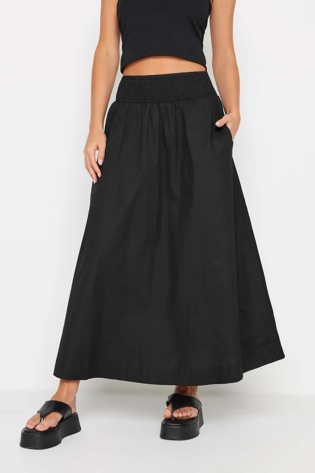 PixieGirl Petite Black Poplin Maxi Skirt