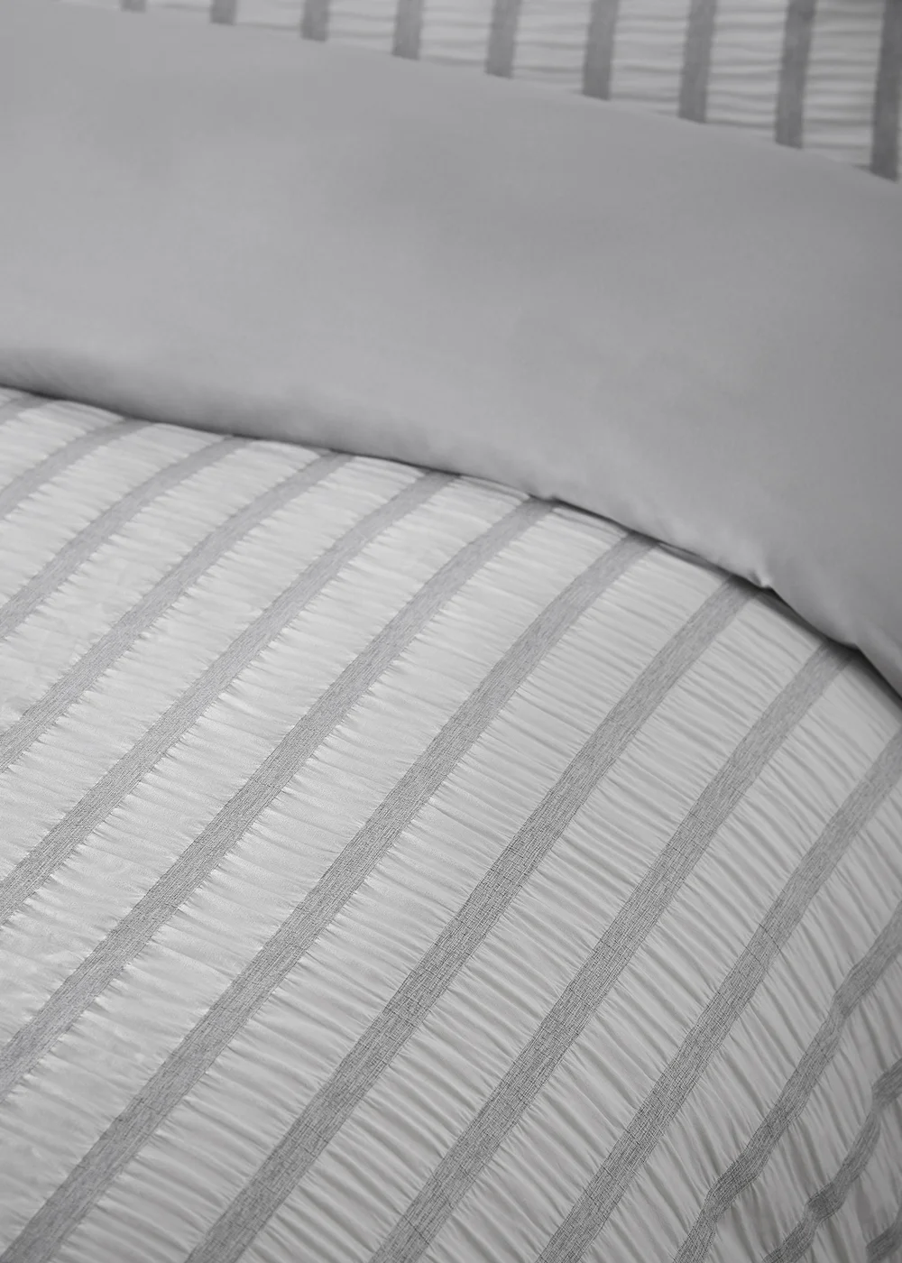 Catherine Lansfield So Soft Seersucker Stripe Duvet Cover Set Grey - Single Image 3