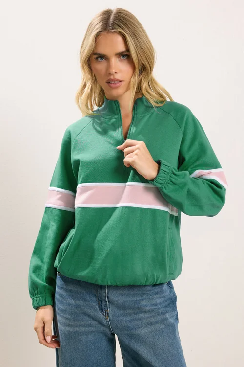 PixieGirl Petite Green Stripe Quarter Zip Sweatshirt - Size 18 Image 1