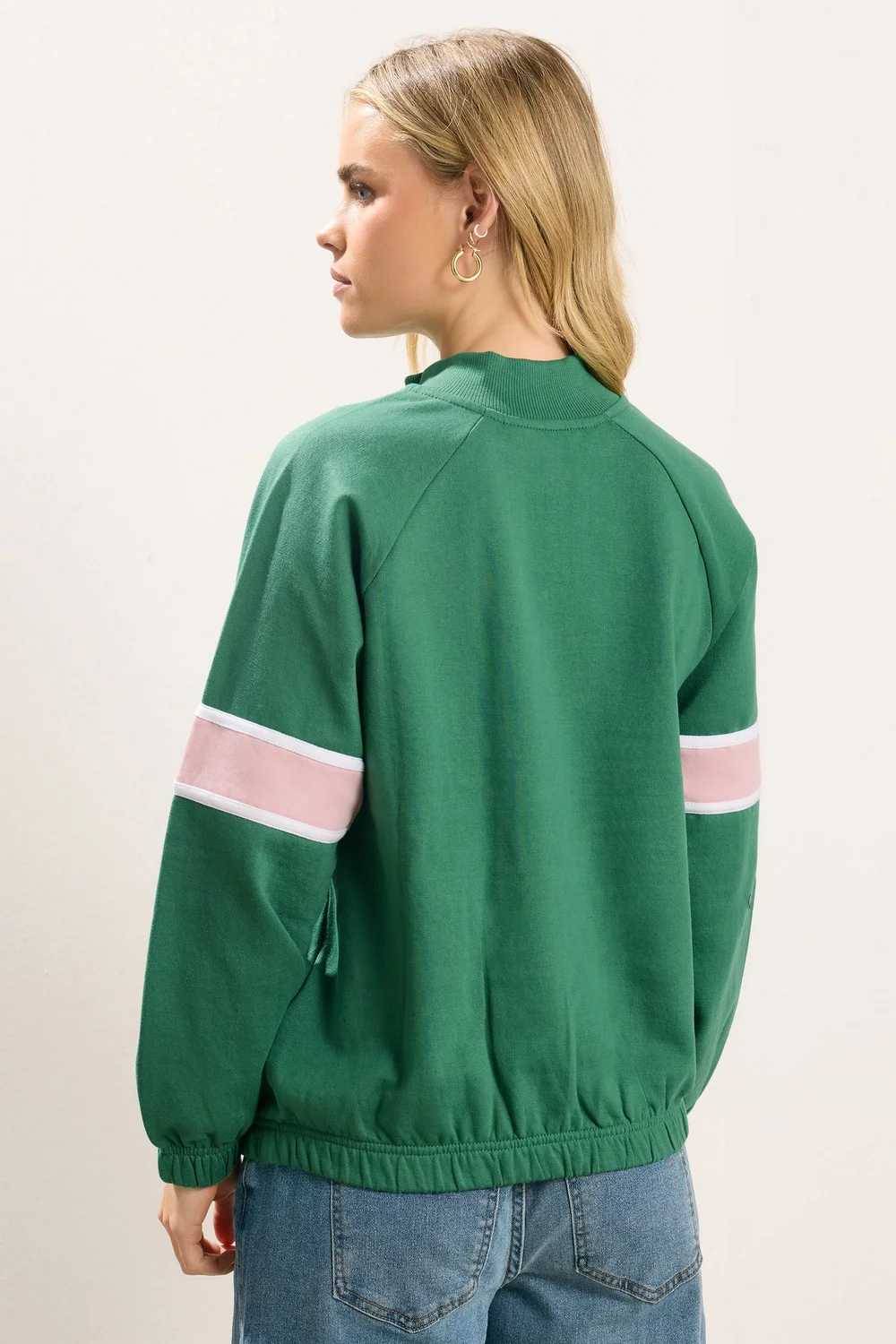 PixieGirl Petite Green Stripe Quarter Zip Sweatshirt - Size 18 Image 3