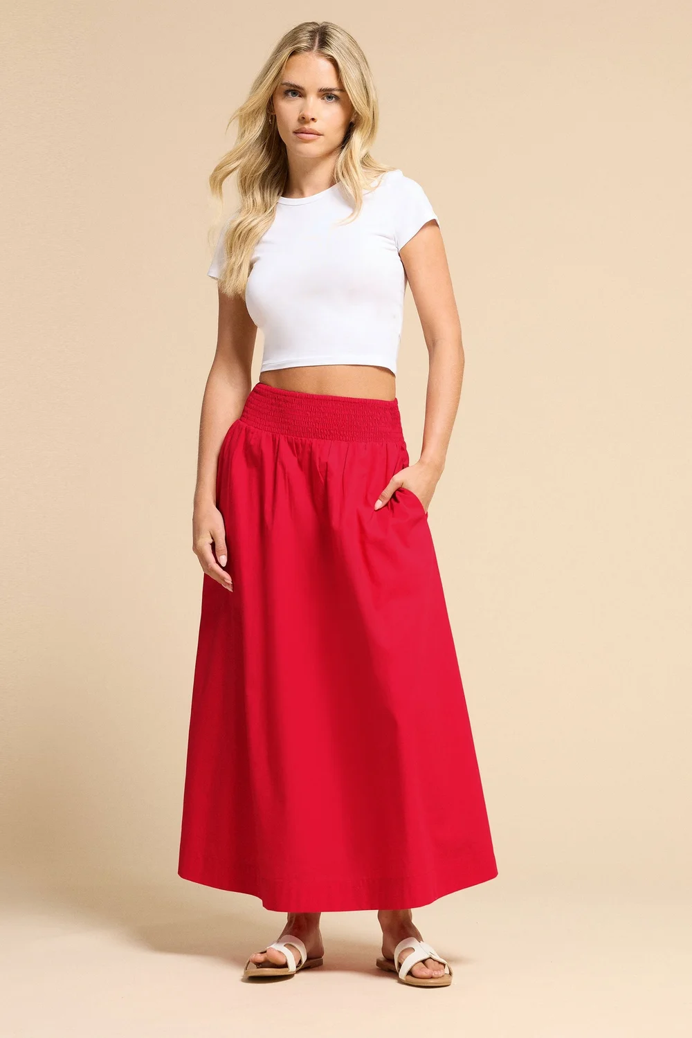 PixieGirl Petite Red Shirred Poplin Maxi Skirt - 14 Image 2
