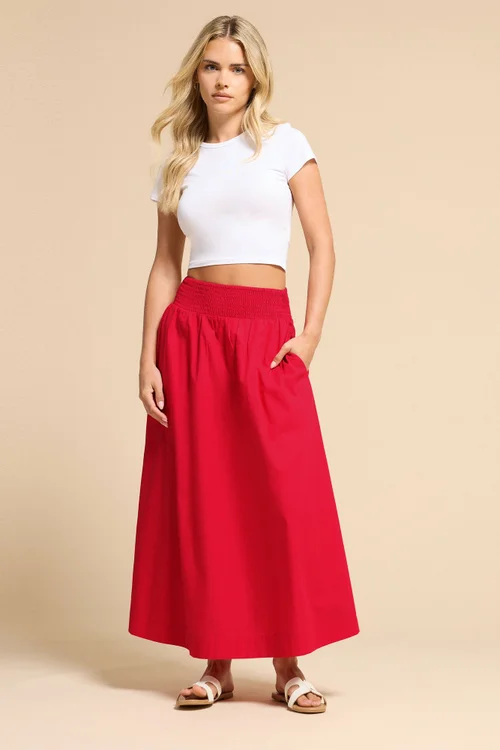 PixieGirl Petite Red Shirred Poplin Maxi Skirt - 14 Image 2