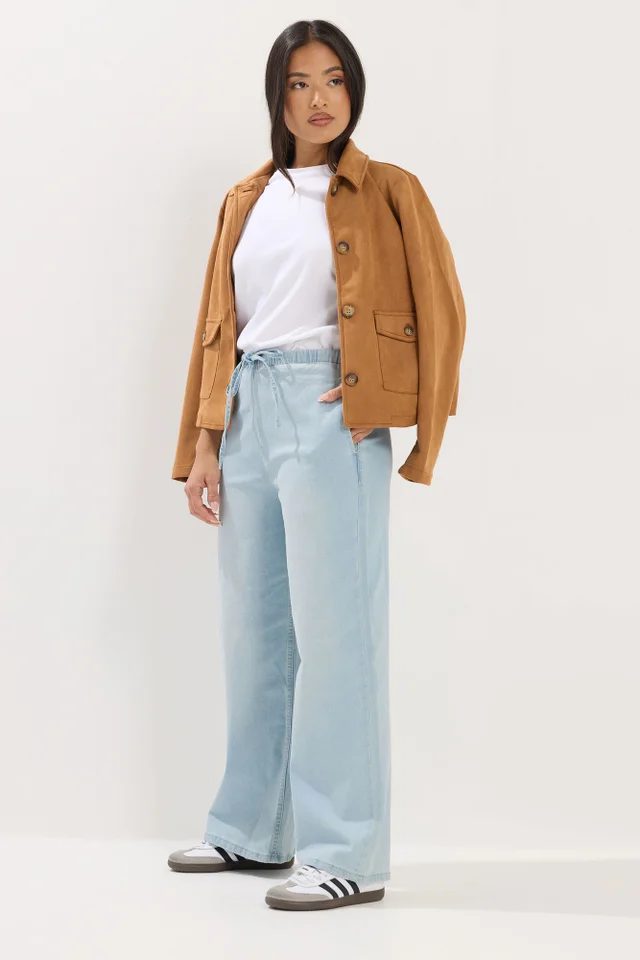 PixieGirl Petite Light Blue Denim Pull-On Non-Stretch Wide Leg Jeans