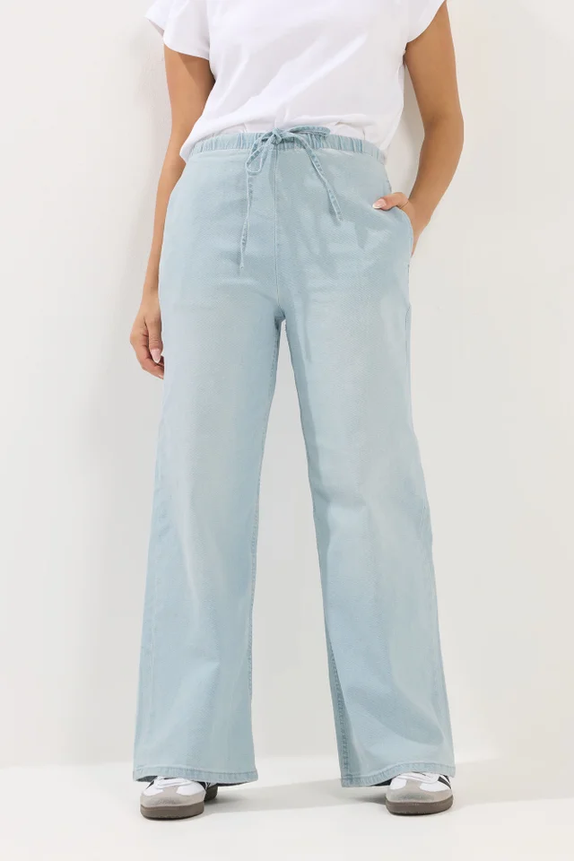 PixieGirl Petite Light Blue Denim Pull-On Non-Stretch Wide Leg Jeans