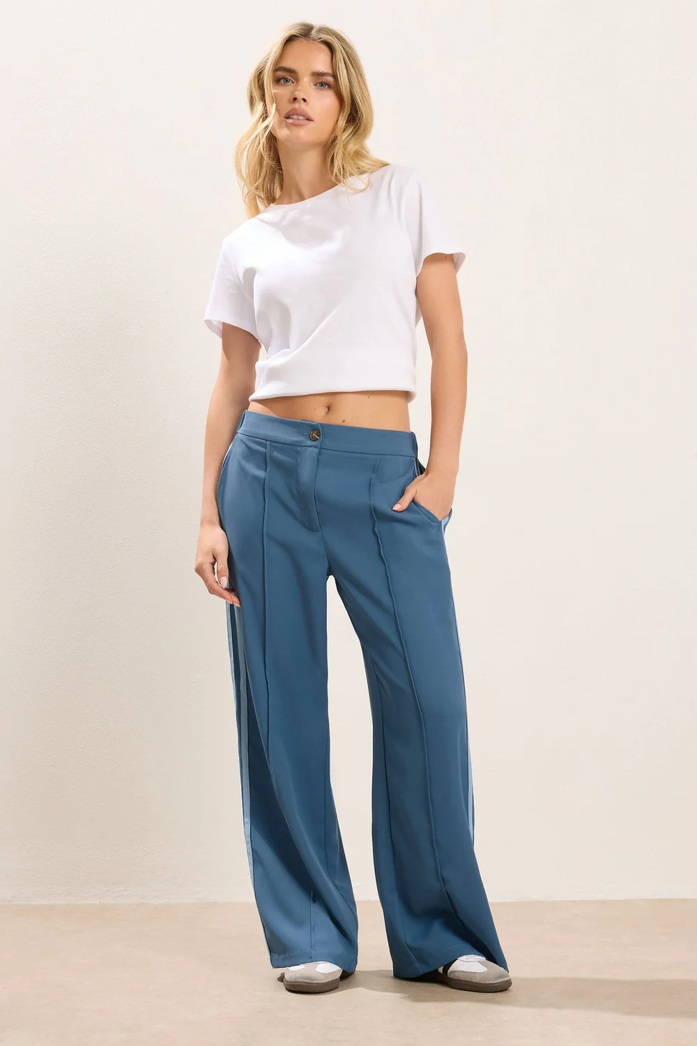 PixieGirl Petite Dark Blue Side Stripe Wide Leg Trousers - 6/L27 Image 2