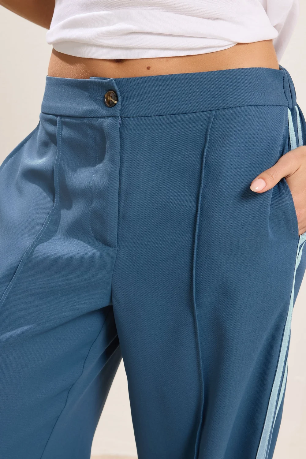 PixieGirl Petite Dark Blue Side Stripe Wide Leg Trousers - 6/L27 Image 5