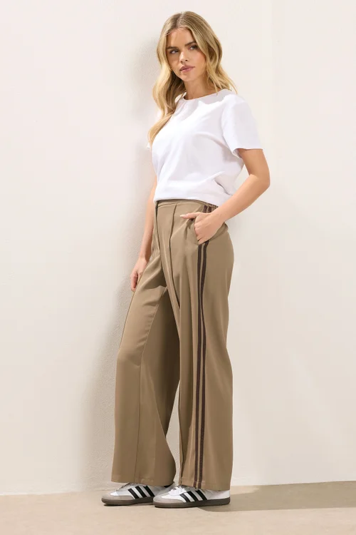 PixieGirl Petite Mocha Brown Side Stripe Wide Leg Trousers - Size 12, Leg 27 Image 2