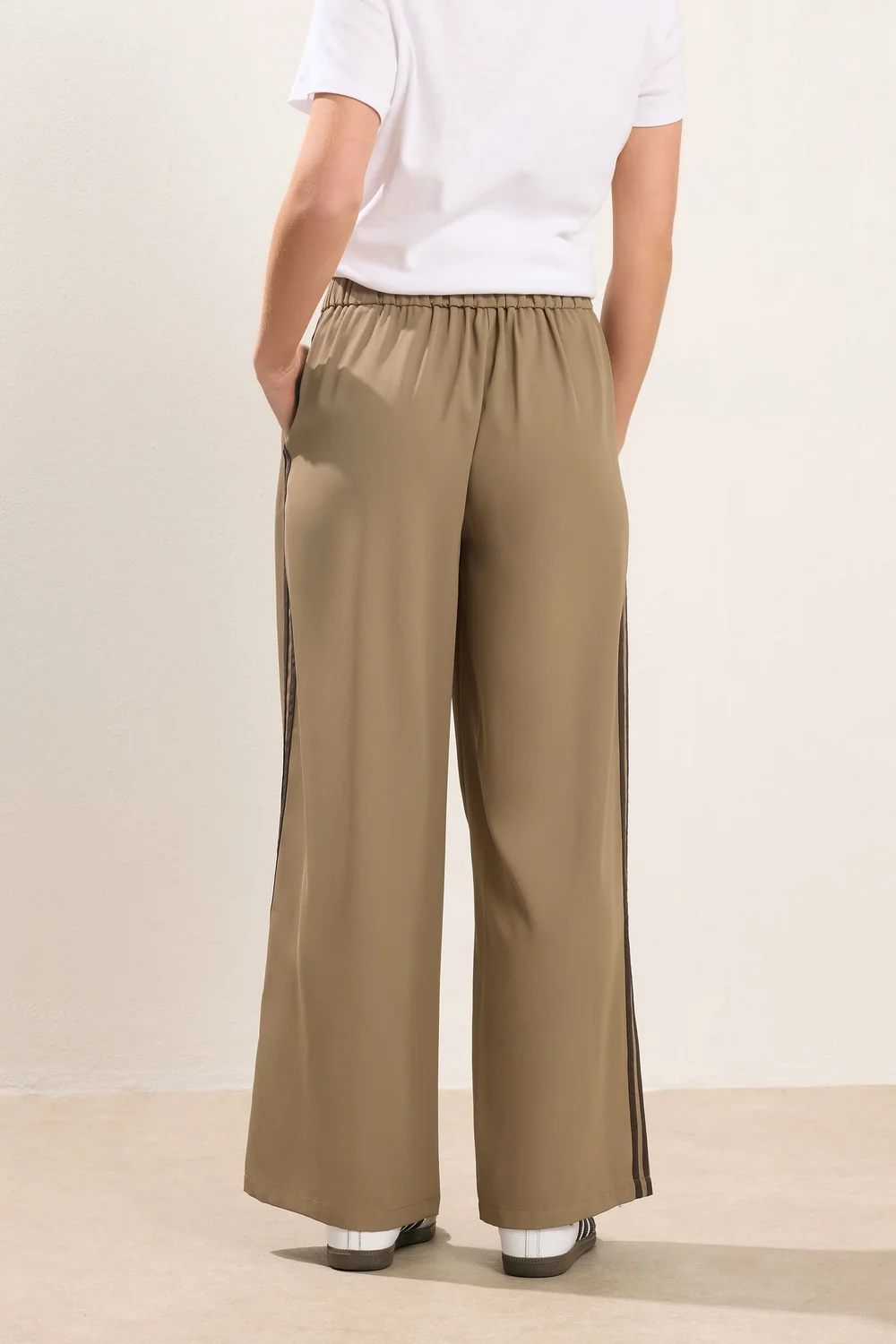 PixieGirl Petite Mocha Brown Side Stripe Wide Leg Trousers - Size 12, Leg 27 Image 4