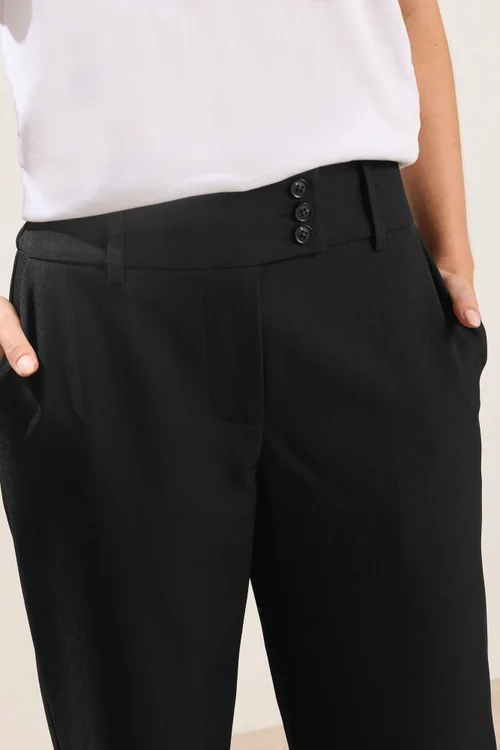 PixieGirl Petite Black Button Tab Detail Wide Leg Trousers - Size 8 Image 4