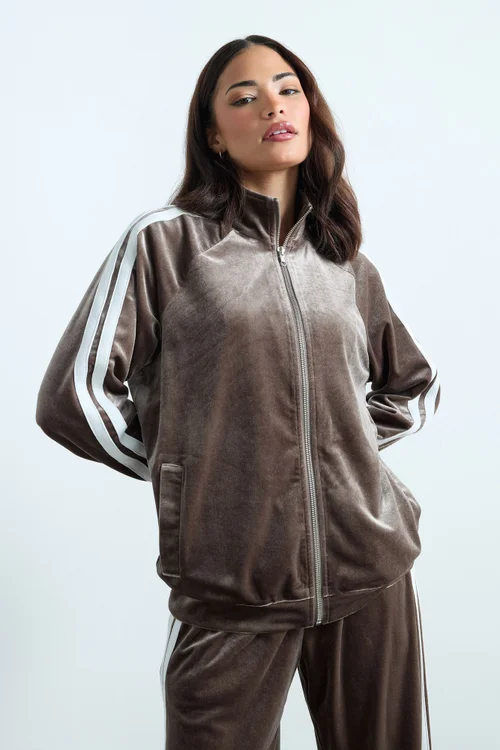 PixieGirl Petite Brown Side Stripe Velvet Jacket - Size 18 Image 1