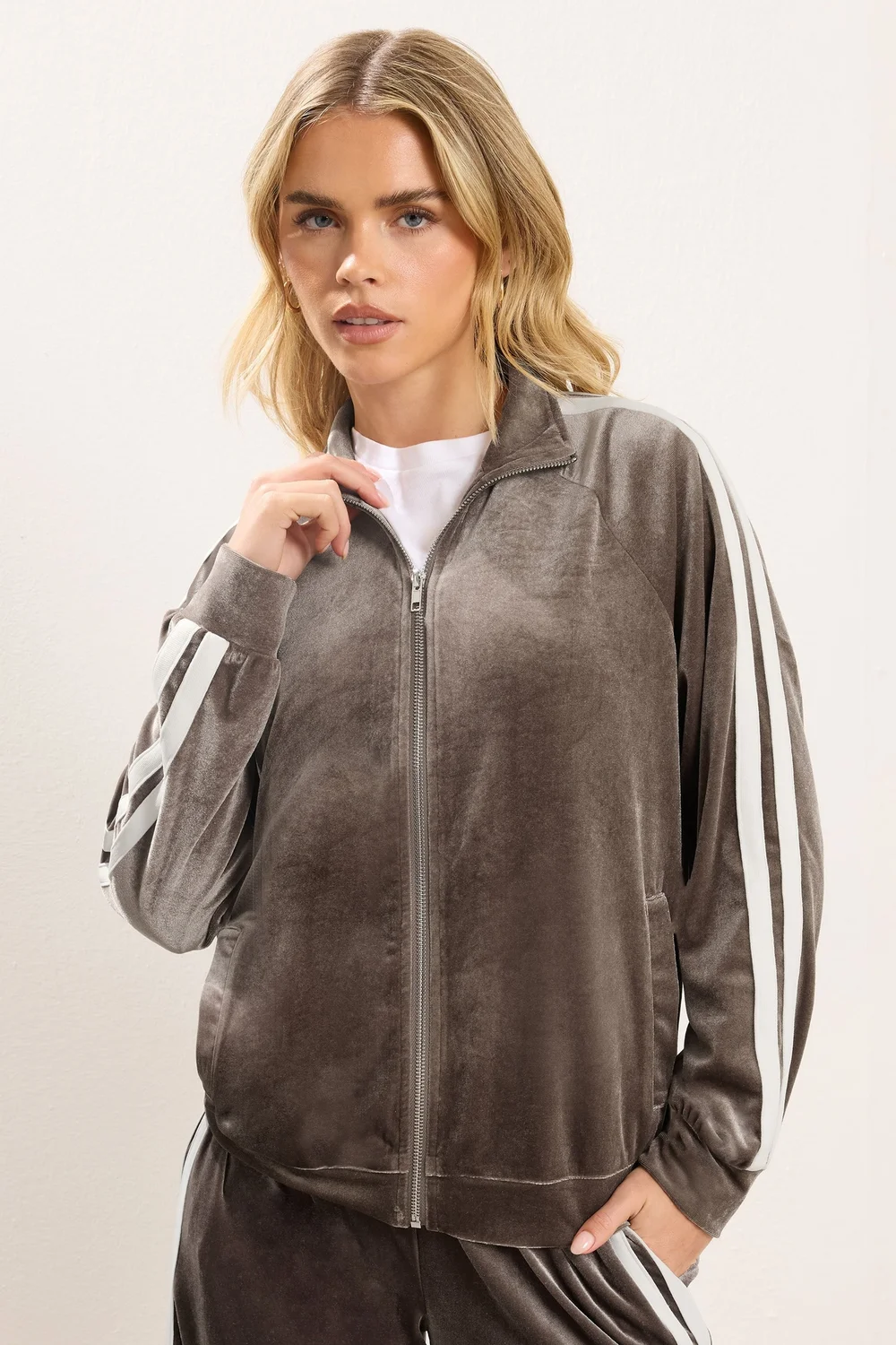 PixieGirl Petite Brown Side Stripe Velvet Jacket - Size 18 Image 2